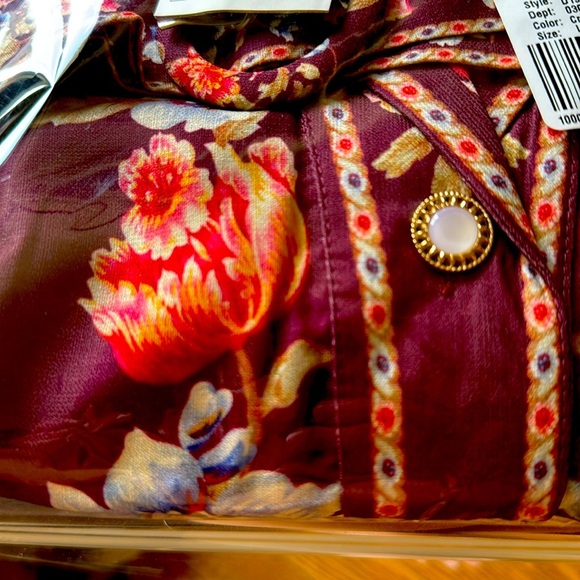 NWT$250 Dalia MacPhee Long Sleeve Maxi Belted Burgundy Floral Shirt Dress LARGE - Picture 10 of 12